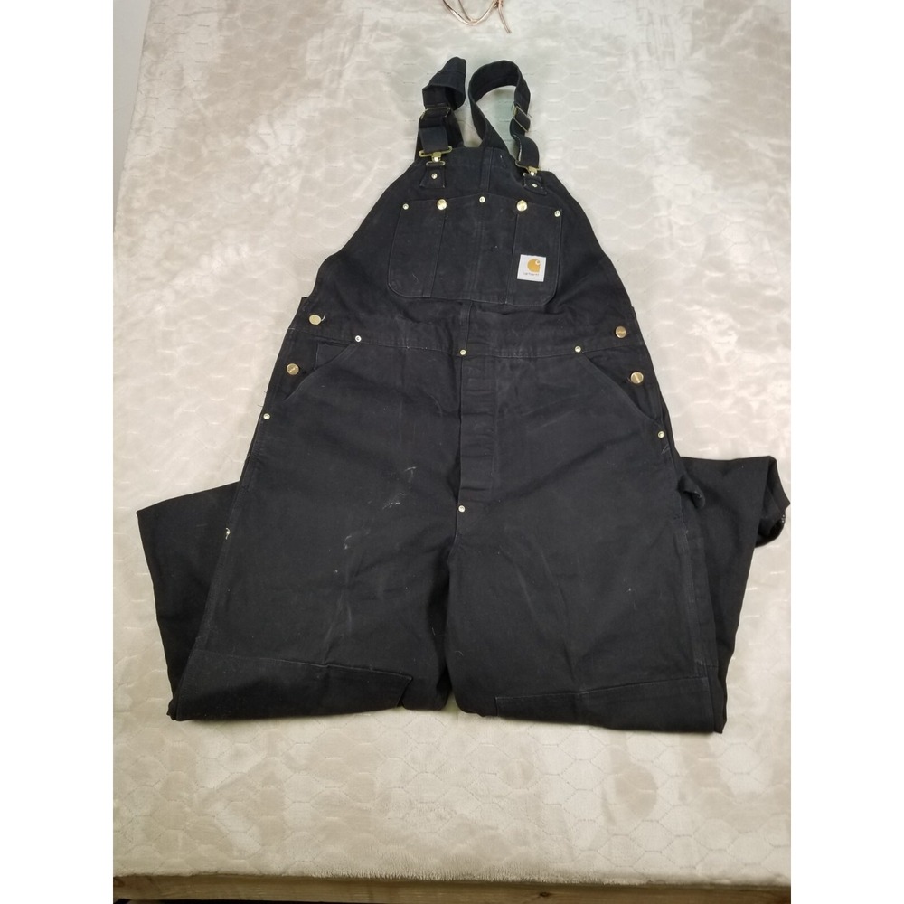 VTG Carhartt Black Cotton Canvas Duck Double Knee Bib Overalls Fits 40x33